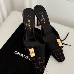 Chanel Demin Kitten Mules Size 38.5 - Made In Italy
